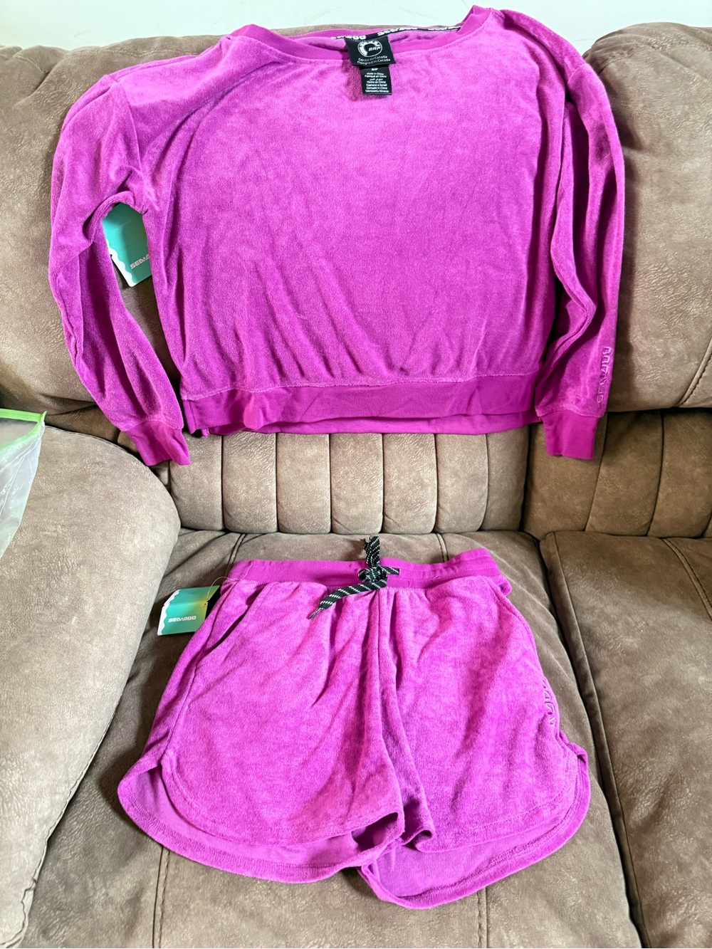 Seadoo Women’s Pink Terry Cloth Lounge Set - Sweatshirt & Shorts